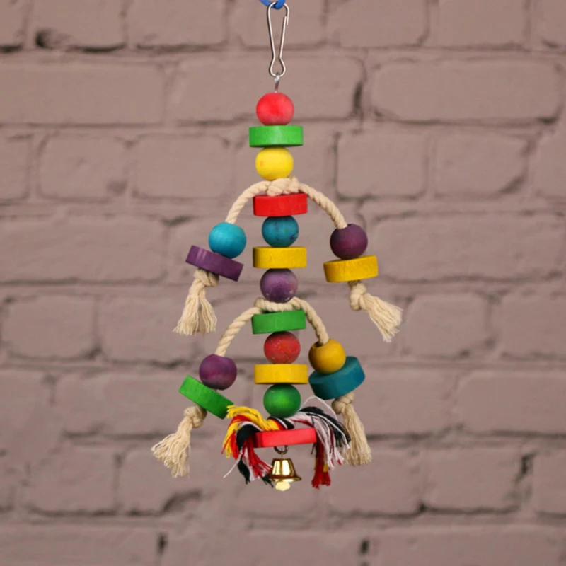 1 pcs Parrot Toys Wooden Colorful Beads With Bells For 