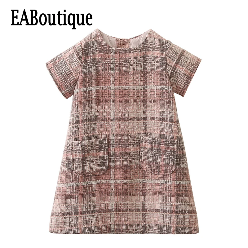 

EABoutique New 2017 Vintage fashion Elegant plaid woolen fabric with pocket girls winter dress