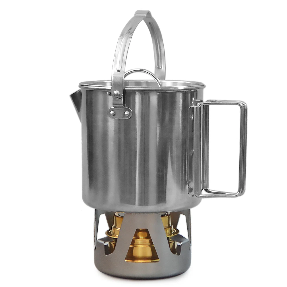 

1.2L Outdoor Camping Cookware Stainless Steel Hanging Pot Camp Cup Camping Tableware Soup Coffee Pot Water Kettle with Lid