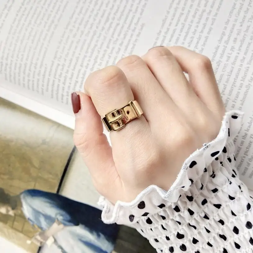 2018 Simple Gold Color Fashion Women's Ring 925 Sterling Silver Belt Buckle Rings For Women