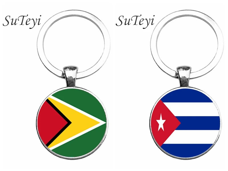 SUTEYI DIY Cuba/Guyana Flag Key Chain Art Photo Men Car