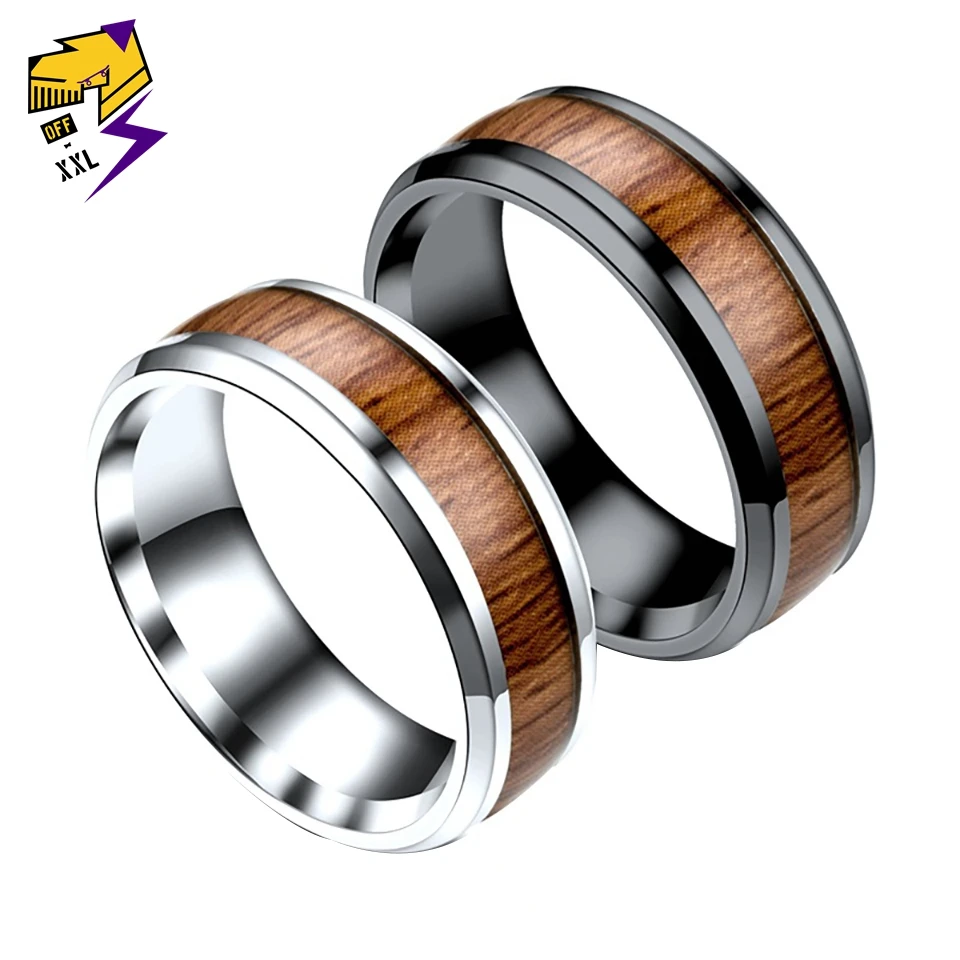 Винтажные кольца из коричневого дерева, мужские черные кольца-печатки из нержавеющей стали, Modis, деревянные кольца на палец, подарки для мужчин и женщин, ювелирные изделия