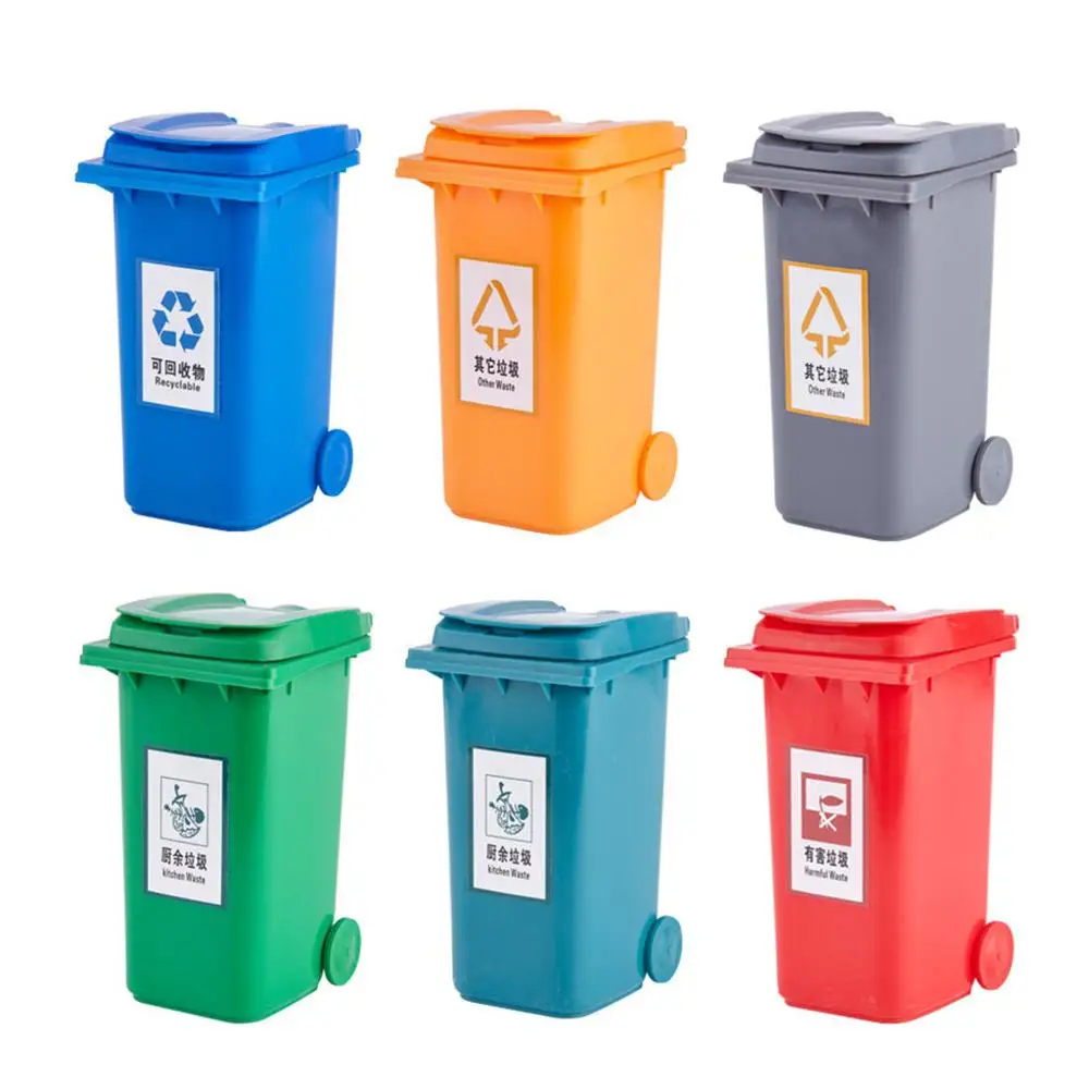 Plastic Waste Bins Pen Dustbin Mini Trash Can Toy Garbage Truck Cans With Lid Stationery Holder Rubbish Garbage#22