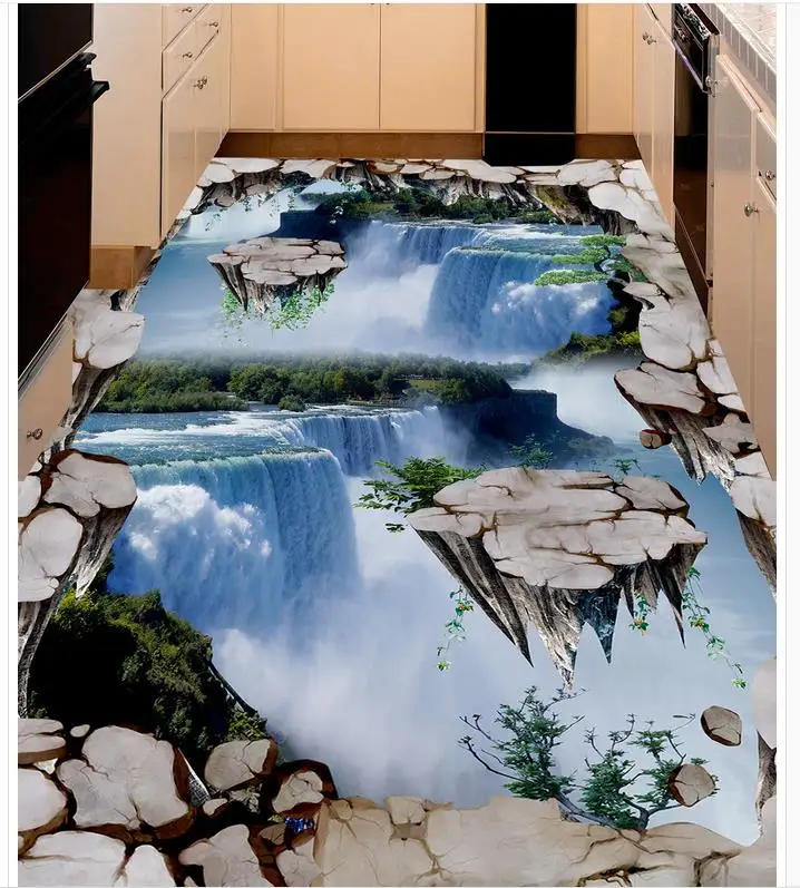 ФОТО 3D wallpaper 3d floor murals waterfall PVC 3D wallpaper floor for living room Custom Photo self-adhesive 3D floor    