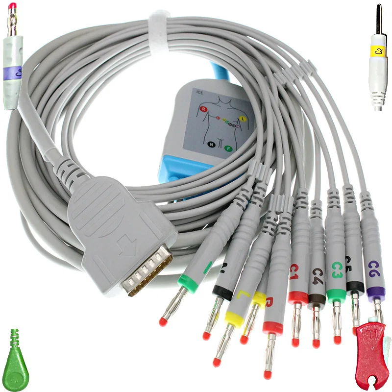 Совместим с DB15M GE Marquette Hellige MicroSmart 500/1100/1200 ЭКГ 10 свинцовых кабелей и leadwire| |