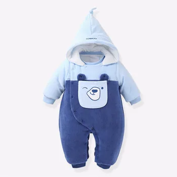 

COBROO Newborn Baby Romper Winter 100% Cotton 0-6 Month Infant Clothes Baby Girl Boy Jumpsuit Hooded Kid Outerwear 750015