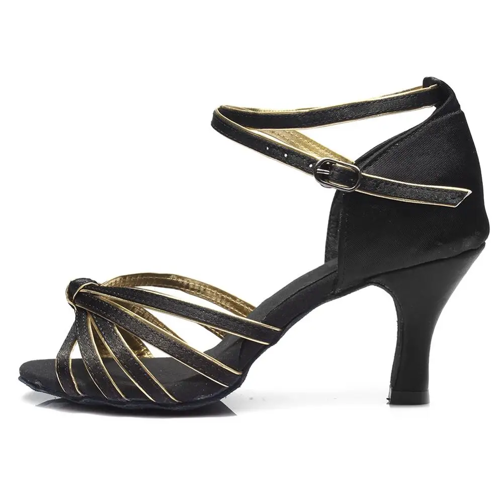 Женская обувь; классические Танго Бальные латиноамериканские танцевальные туфли для девочек; 801 - Цвет: 7cm heels black gold