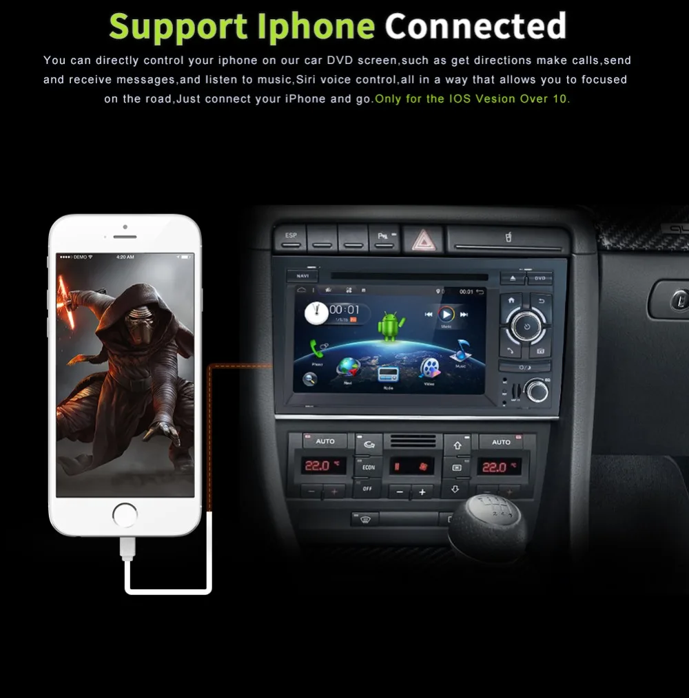 Perfect Quad Core 7 inch Android 7.1 Car DVD Player For Audi A4 2003-2008 Touchscreen Audio Bluetooth In Dash Car Stereo GPS Navigation 2