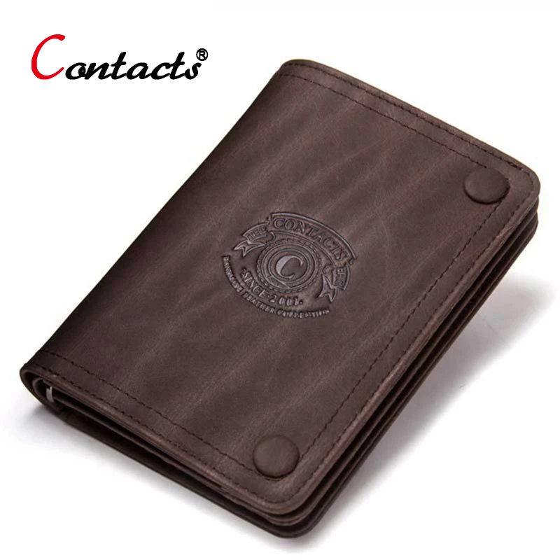 CONTACT'S Crazy Horse Cow Genuine Leather Wallet Men Wallet Male Purse Small Credit Card Holder Coin Purse Slim Money Bag Perse