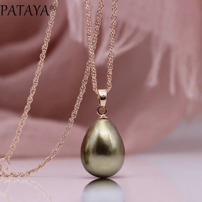 PATAYA New 328 Anniversary Water Drop Long Necklace Women Fashion Jewelry 585 Rose Gold Wedding Fine Cute Shell Pearls Pendants - Image 3