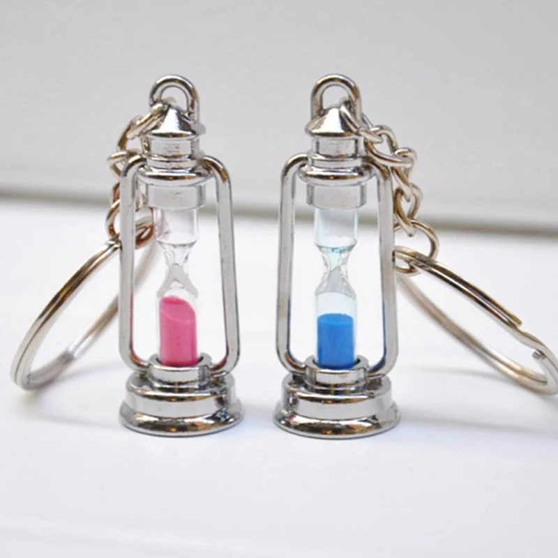 

1Pair Wholesale Metal Lamp Shape Hourglass Key Chain Ring Keychain Creative Trinket Novelty Item Best Charm Gift