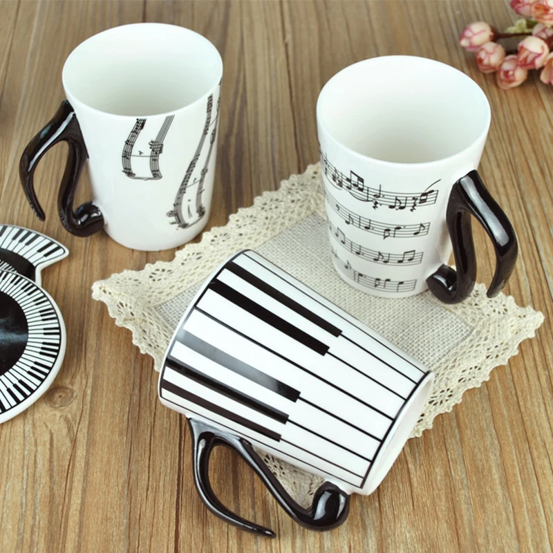 Novelty Music Note Mug Staff Piano Keyboard Ceramic Cup Porcelain Mug