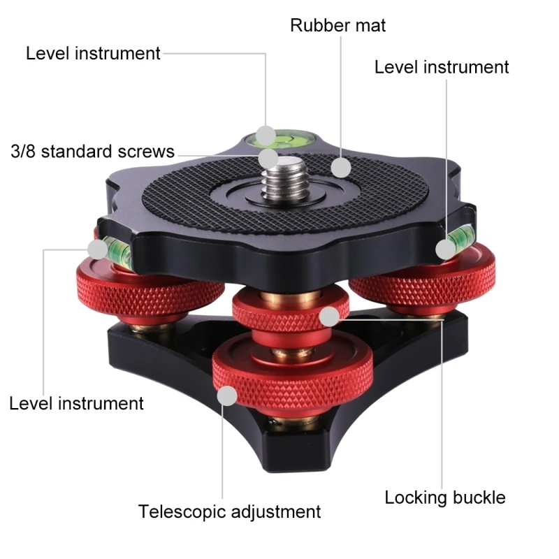 PULUZ Camera Tripod Tri-wheel Leveling Base Head Aluminum Alloy &plusmn;5&deg; Horizontal Adjuster & 3/8-inch Screw For Canon DSLR Cameras