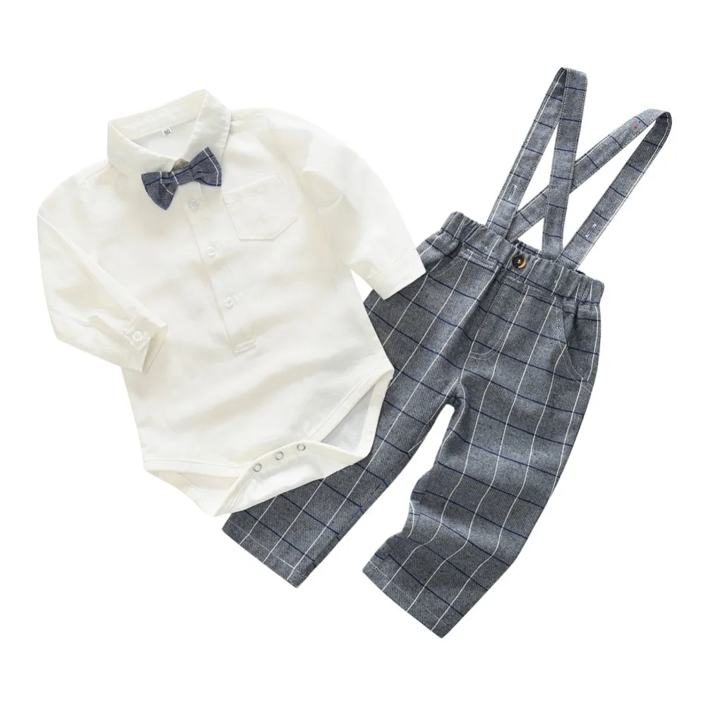 

Baby Sets Spring New England Gentleman Baby Boy Suit With Long Sleeves Shirt Suspenders Trousers 2 pieces
