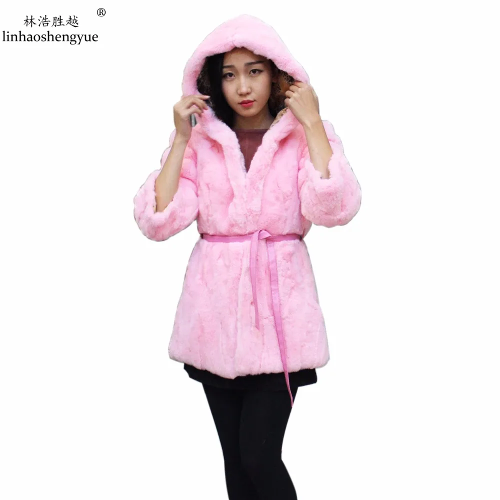 

Linhaoshengyue 2016 The new rabbit coat 75cm long