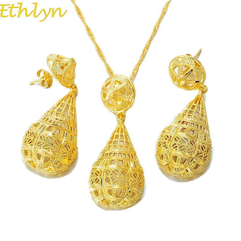 Женский ювелирный комплект из колье и серёг золотого цвета|jewelry sets|women jewelry setjewelry