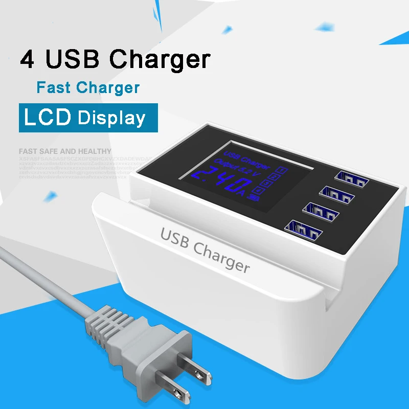 

Thbelieve 4 USB Port Charger LCD Voltage Ammeters Display Charging Multi Port USB Chargers With Mobile Phone Holders Power Strip