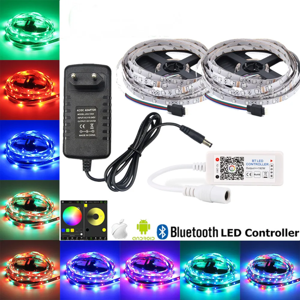 RGB СВЕТОДИОДНАЯ лента SMD 2835 DC 12 В 60 Светодиодный s/m водонепроницаемый гибкий диодный ленточный светильник+ 44key музыкальный Bluetooth WiFi контроллер