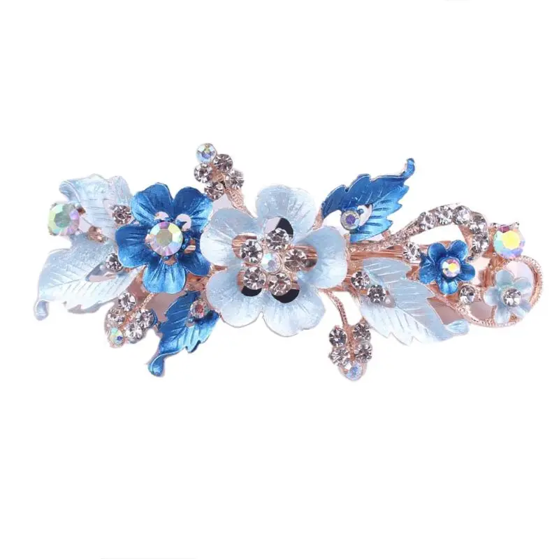 Женская Эмаль Окрашенные конфеты цвет ювелирные изделия металлические цветы эластичный зажим для волос заколка для волос горный хрусталь бисером Свадебная заколка - Цвет: Blue