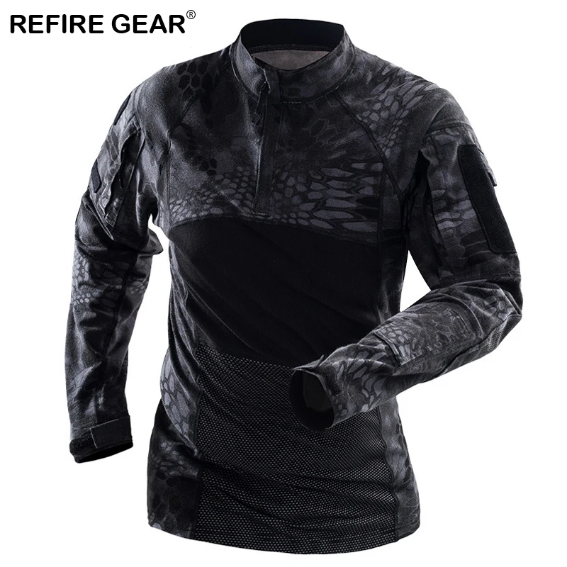 Мужская тактическая камуфляжная футболка Refire Gear быстросохнущая уличная с