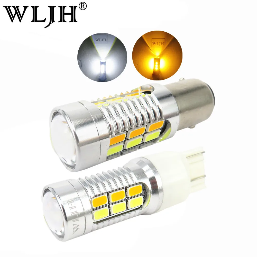 

WLJH 2x 1157 7440 7443 3157 Led 5630 SMD Lens Dual Color White Amber Switchback LED Auto Car DRL Turn Signal Light Bulbs 12v 24v
