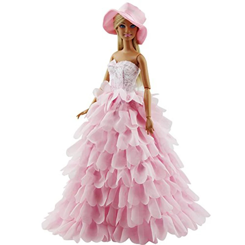 Pink Evening Dress For baby Doll 8 Layers Wedding Dress Furniture For Doll Clothes For Barbie Doll Accessories With Hat Pink Evening Dress For baby Doll 8 Layers Wedding Dress Furniture For Doll Clothes For Barbie Doll Accessories With Hat