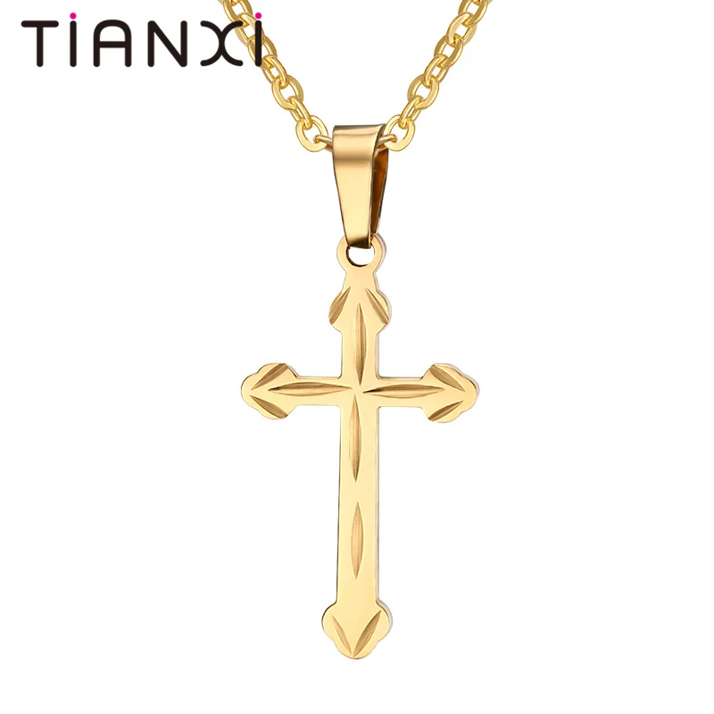 TIANXI Cross Pendant Necklace for Women Men Silver Color Stainless Steel Free Chain Jewelry | Украшения и аксессуары