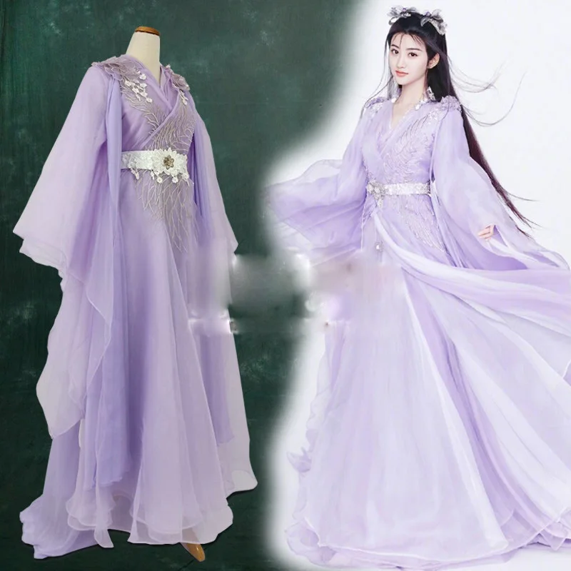 Фиолетовый сказочный костюм Цзин Тянь Меч леди Hanfu для ТВ Играть король Blaze сценический Театральный Костюм женский Hanfu