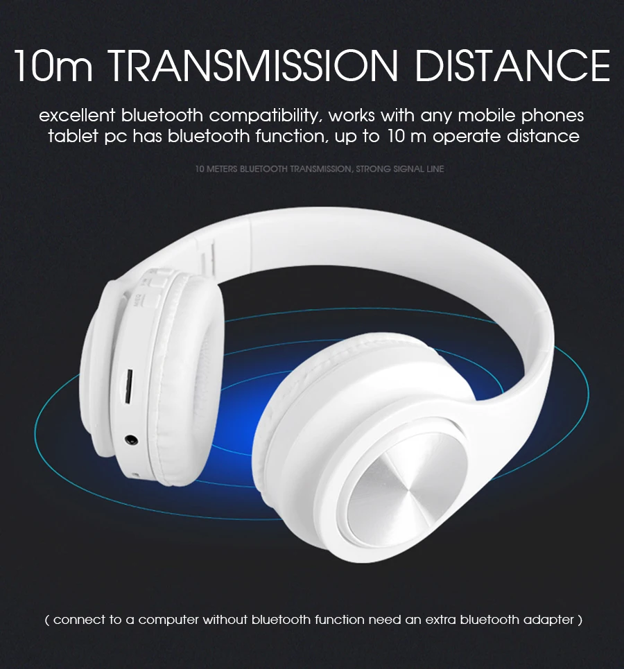 Беспроводные стереонаушники с Bluetooth, складывающиеся наушники для TF карт, MP3, AUX, воспроизведение громкой связи с микрофоном