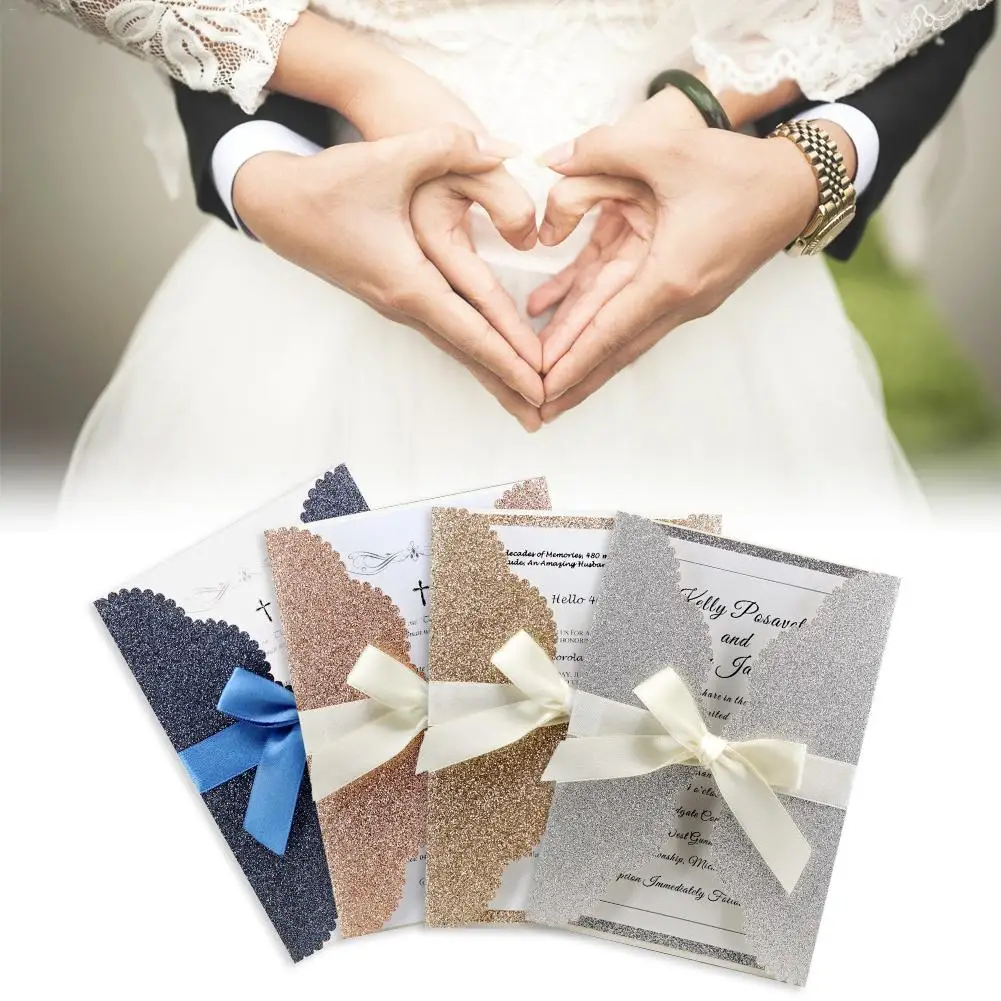 10PCS Simple Greeting Card Glitter Powder Silver Holiday Invitation Letter For Wedding - 33015549041