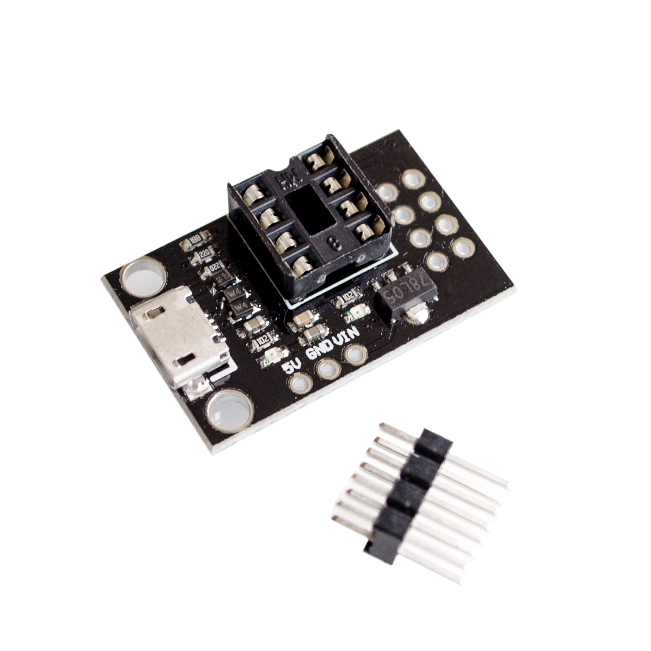 

Pluggable Development Board For ATtiny13A/ATtiny25/ATtiny45/ATtiny85 Programming Editor Micro Usb Power Connector