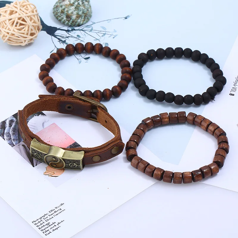 Винтажный кожаный мужской браслет Tai chi, несколько слоев, обертывающийся браслет, браслеты ручной работы и браслеты, подарок, модные ювелирные изделия