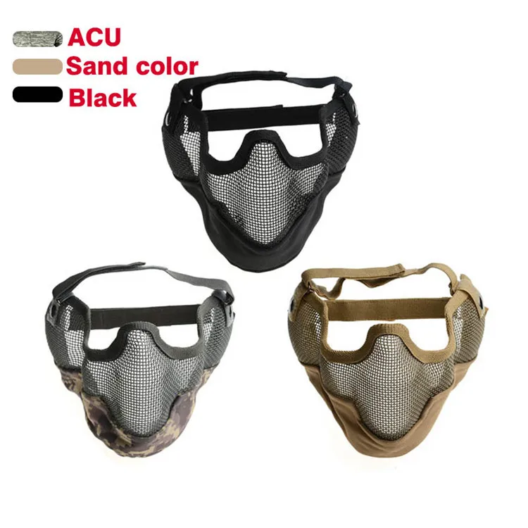 

New! 1pc Hunting Military Mask Airsoft Paintball CS Mask Tactical Wire Mesh Half Face Ear Protection Skull Mask Party Masks