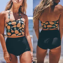 Женский раздельный купальник с ананасом, комплект бикини с принтом, женский купальный костюм с подкладкой, купальник, танкини, купальник, бикини, монокини