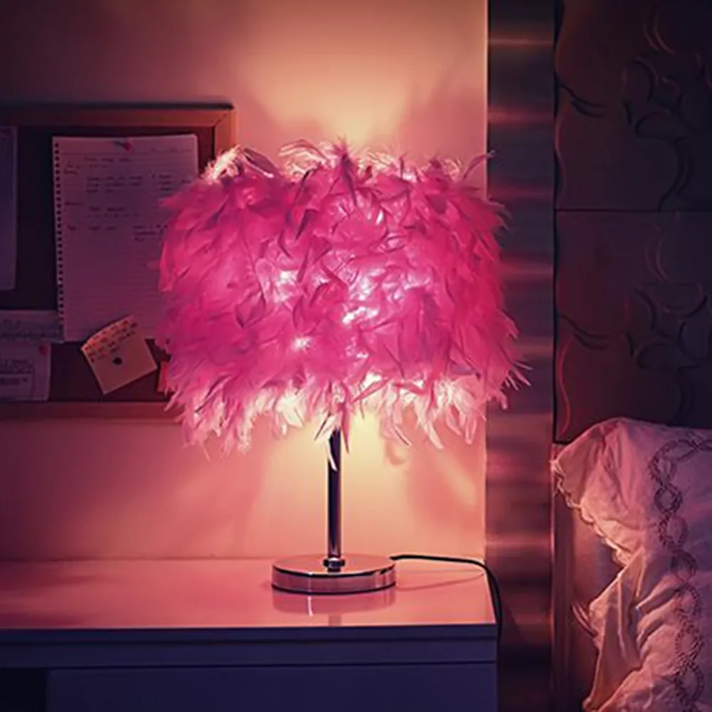 European style feather table lamp wedding celebration decorative lamp bedroom bedside creative living room lighting Desk Light bedroom bedside lamp european style garden lace wedding celebration cloth decoration gift new red lamp