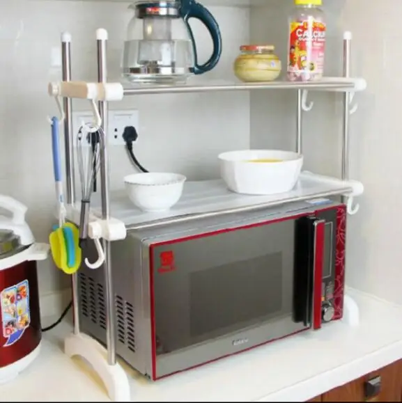 Multifunctional Double Layer Microwave Shelf Stainless Steel Storage