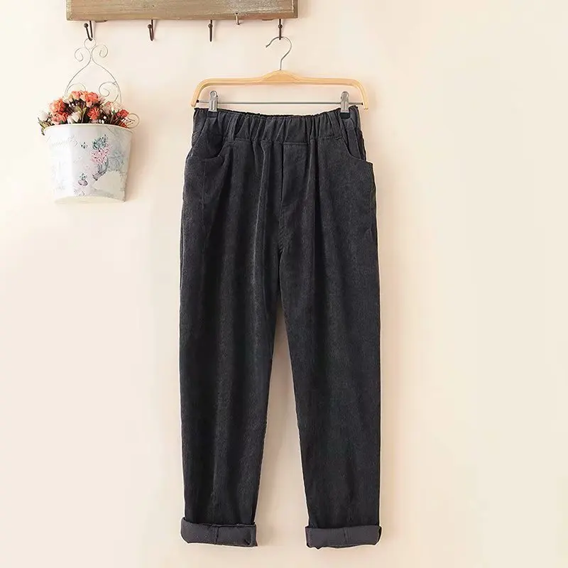 

2019 Plus Size Casual Harem Pants Spring Women Clothing Fashion Loose Corduroy Stretch Trousers S6-8601