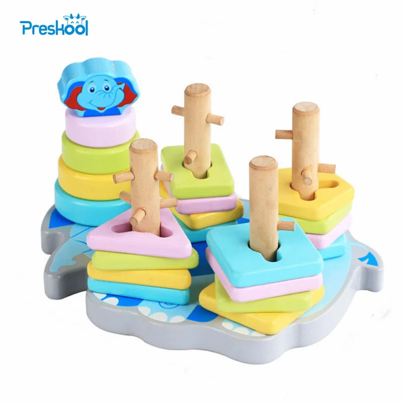 Preskool Wood Blocks 5 Pillars Color Shape Matching Education Toy For