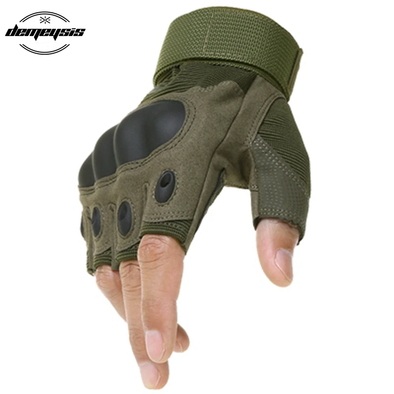 Уличные спортивные тактические перчатки без пальцев военные армейские боевые перчатки велосипедные противоскользящие уличные походные охотничьи армейские перчатки - Цвет: Зеленый