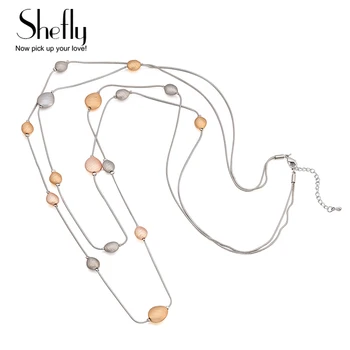 

Women Long Necklace Double Layred Chains Gold Tibetan Silver Metal Oval Beads Necklaces & Pendants Statement Jewelry 2020