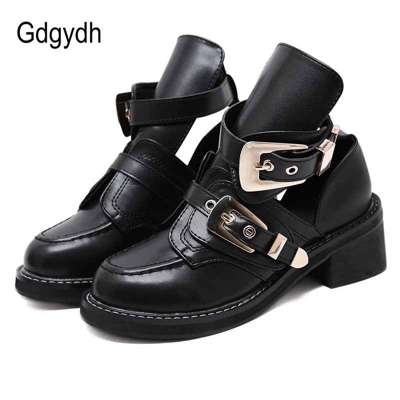 Женские лакированные туфли Gdgydh черные лодочки с металлической пряжкой на