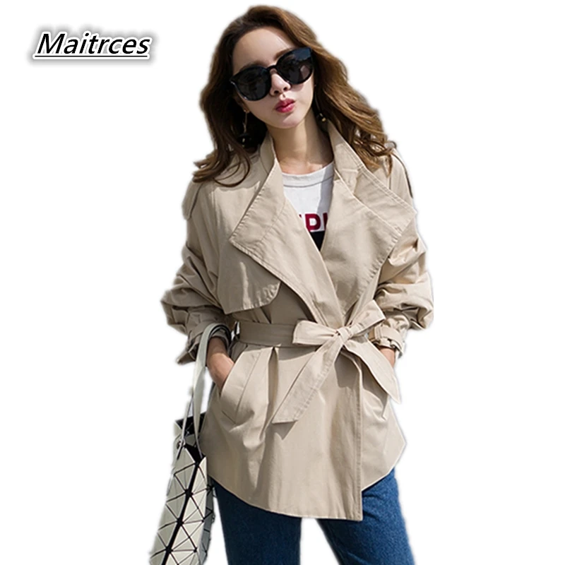

Spring Autumn Trench Coat for Women 2019 Streetwear Casual waistband Windbreaker Woman Turn-down Collar Loose Female Coat FY013