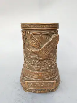 

China's pure brass Seiko carving eagle pen container