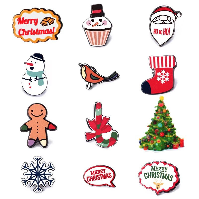

4Pcs/set Cute Cartoon Brooch Pin Jewelry Christmas Santa Snowman Clothing Badge Corsage Collars Acrylic Broches Brooches #93401