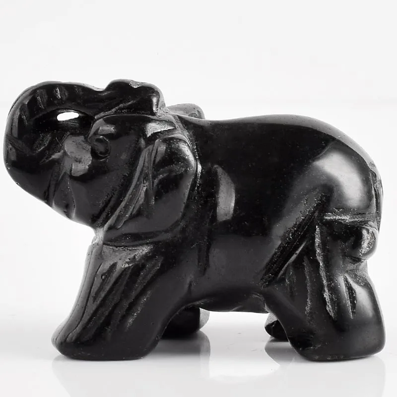 2 дюймов нефрита хрустальные фигурки слонов ремесло ручной резной натуральный камень мини статуя животного для декора Чакра Исцеление - Цвет: Obsidian