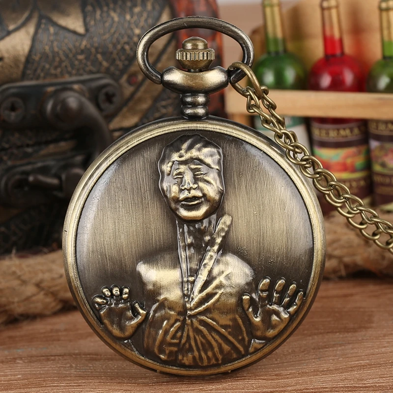 

Retro Bronze The Walking Dead Theme Long Neck Zombie Design Quartz Pendant Pocket Watch Chain Best Gift To Men Women Drama Fans