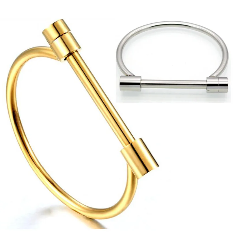 

4 Colors Fashion Personality Stainless Steel Bangle D Shape Horseshoe Buckle Plated Gold Bracelet Jewelry For Women/Men