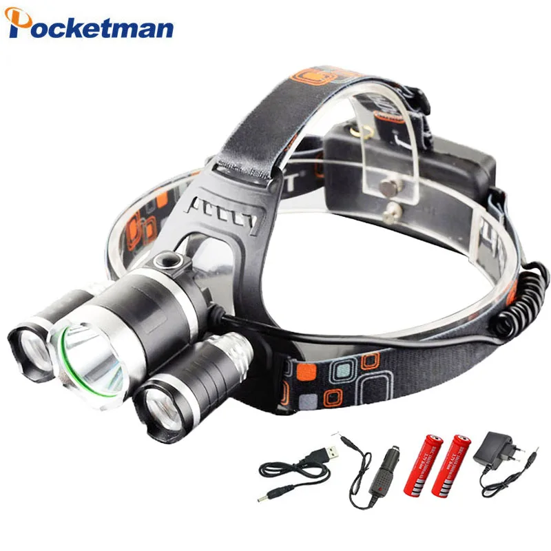 

LED Headlight XM-L T6 11000 Lumens Head Lamp High Power LED Headlamp +2pcs 18650 Battery Charger+Car charger ZK35