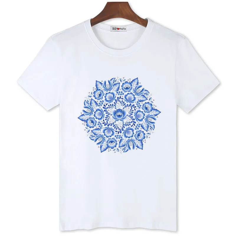 

BGtomato blue flowers t-shirt new design beautiful tshirt for men original brand good quality casual shirts