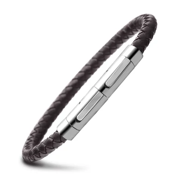 

Men's New Jewelry Genuine Leather Stainless Steel Wrap Wristband Magnetic Clasp Bracelet Bangle